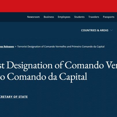 EUA classificam PCC e CV como terroristas a partir desta sexta-feira