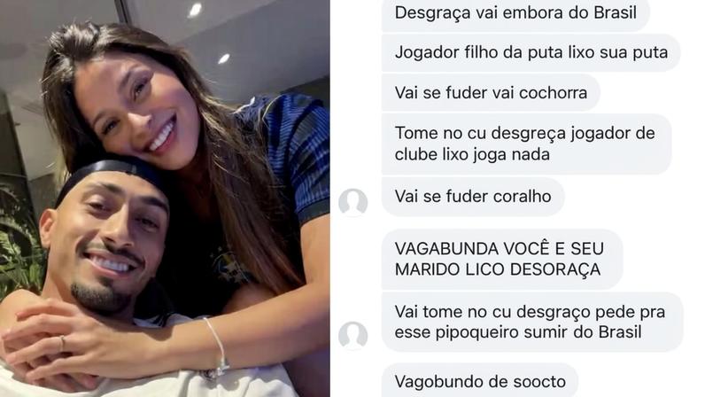 Natalia Belloli, mulher de Raphinha, mostra mensagens de ódio após jogo do Brasil na Copa do Mundo — Foto: Reprodução/Instagram