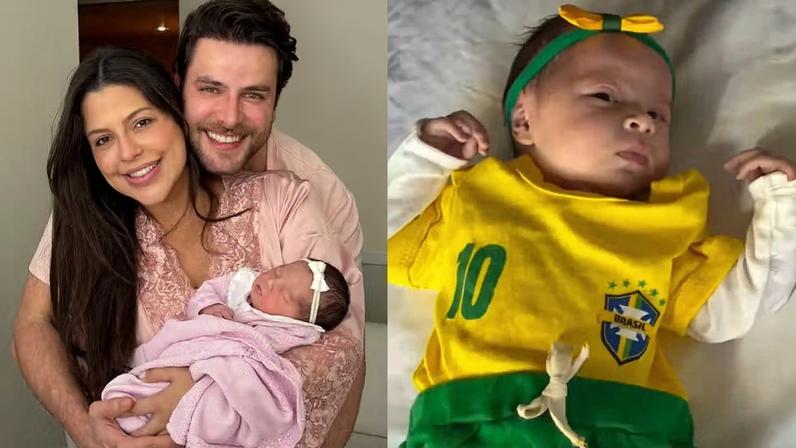 Filha de Laís Caldas e Gustavo Marsengo usa look Seleção antes Brasil x Haiti