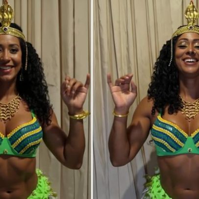 Rosiane Pinheiro dança estilo clássico do axé para torcer em Brasil x Egito