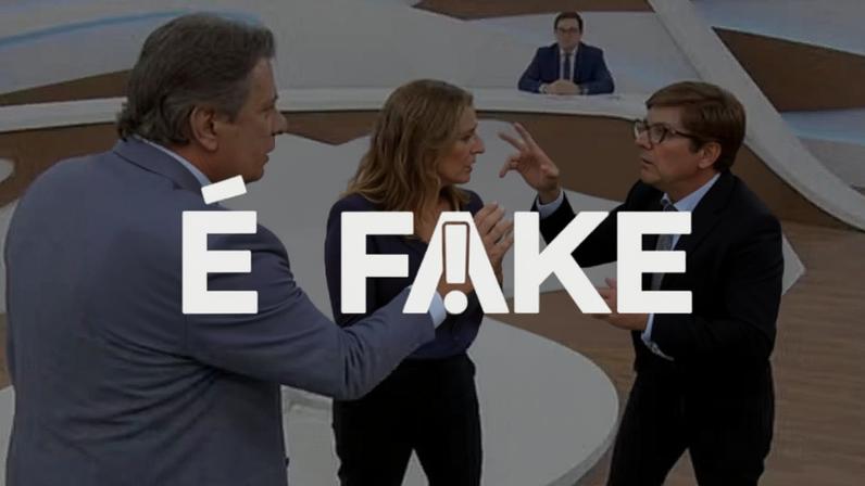 É #FAKE que Renata Lo Prete e Fernando Haddad brigaram na TV e indicaram plataforma de investimento — Foto: Reprodução