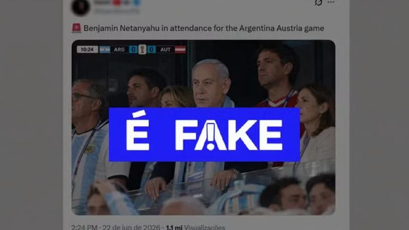 Foto falsa de Netanyahu em arquibancada de Argentina x Áustria é criada por IA