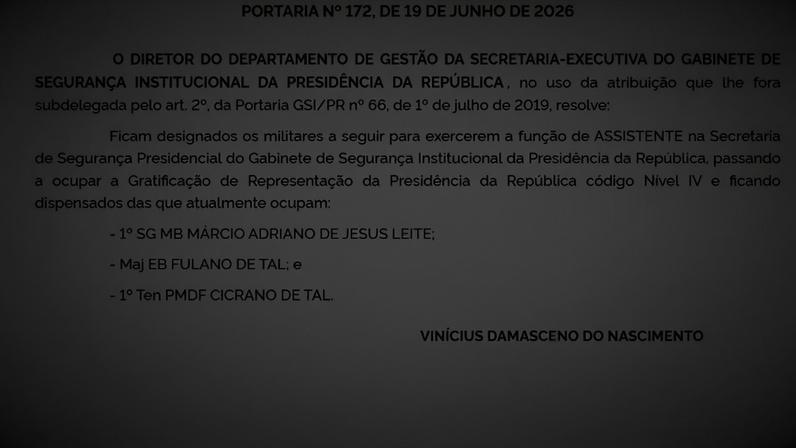 Portaria do GSI nomeia major e tenente para cargos no órgão
