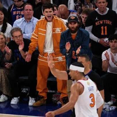 Look de Timothée Chalamet no Game 3 das Finais atrai críticas ao estilo