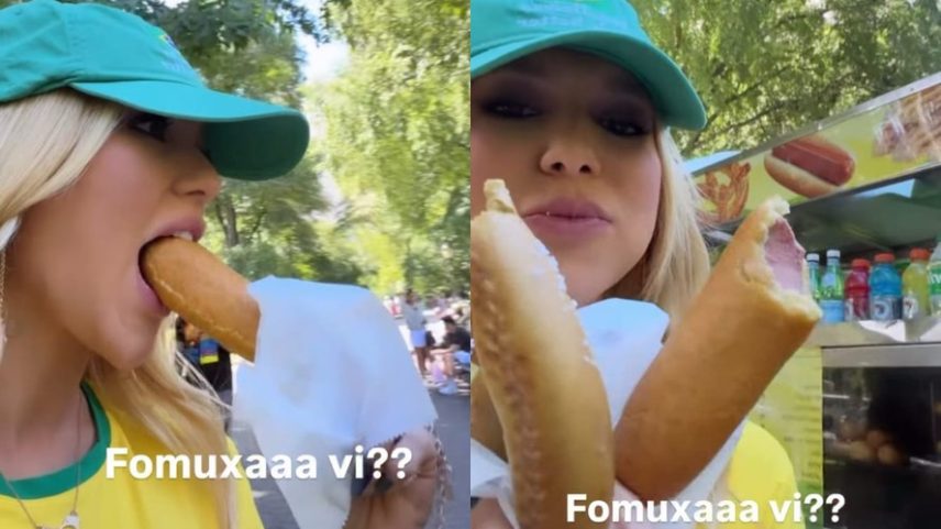 Virginia Fonseca prova comida de rua durante passeio em Nova York