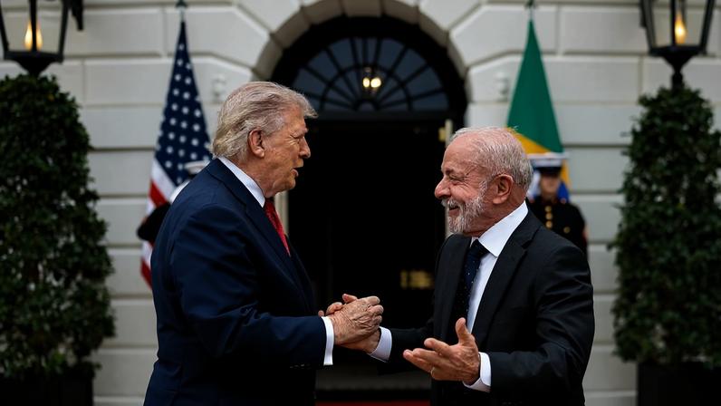 Lula e Trump em encontro na Casa Branca — Foto: Ricardo Stuckert