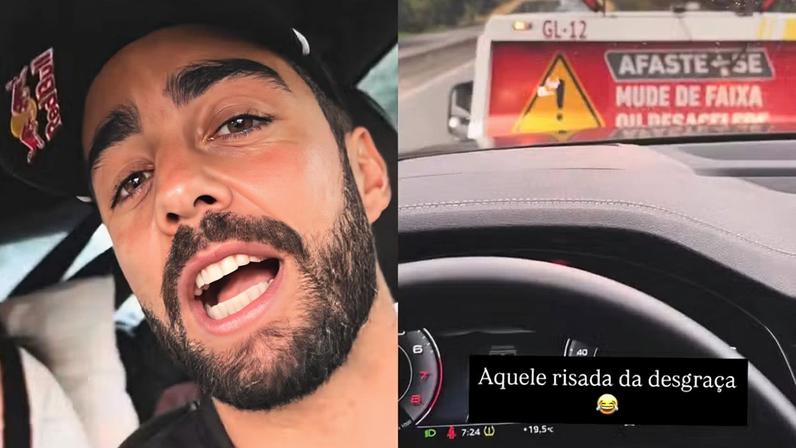 Pedro Scooby fura o pneu durante viagem em família tem carro rebocado — Foto: Reprodução | Instagram