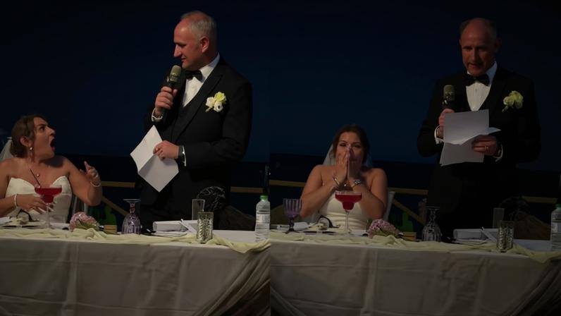 Noivo para de ler votos do casamento para contar que Lewis Hamilton venceu o GP de Barcelona-Catalunha da F1 2026 — Foto: Reprodução/redes sociais