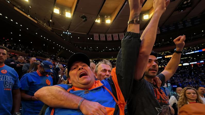Scooter Braun (seen above with his dad and brother) revealed his girlfriend, Sydney Sweeney, purchased tickets for him and his family to attend the Knicks playoff game Wendesday.