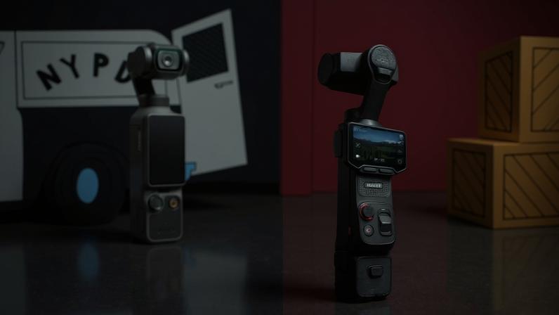 An Osmo Pocket and an Insta360 Luna baby stabilized gimbal camera face off in the spiderman pointing meme image.