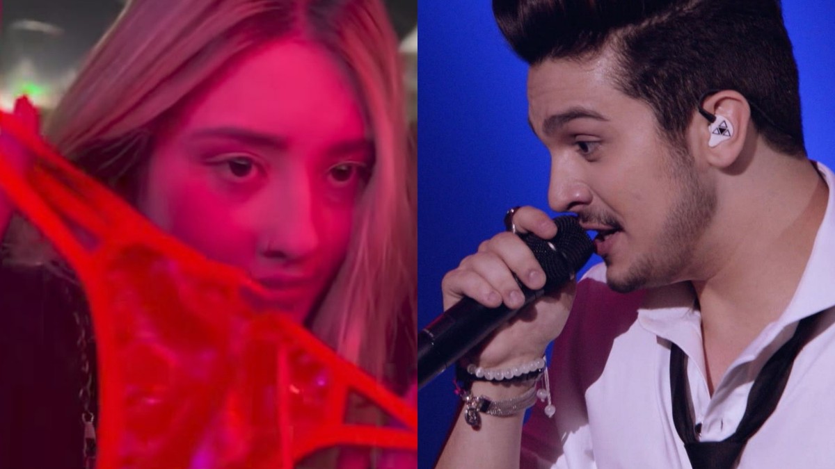 Luan Santana morde calcinha comestível no palco e gera repercussão nas redes sociais Luan Santana gerou polêmica ao colocar calcinha na boca durante show (Foto: Reprodução Instagram/TV Globo)