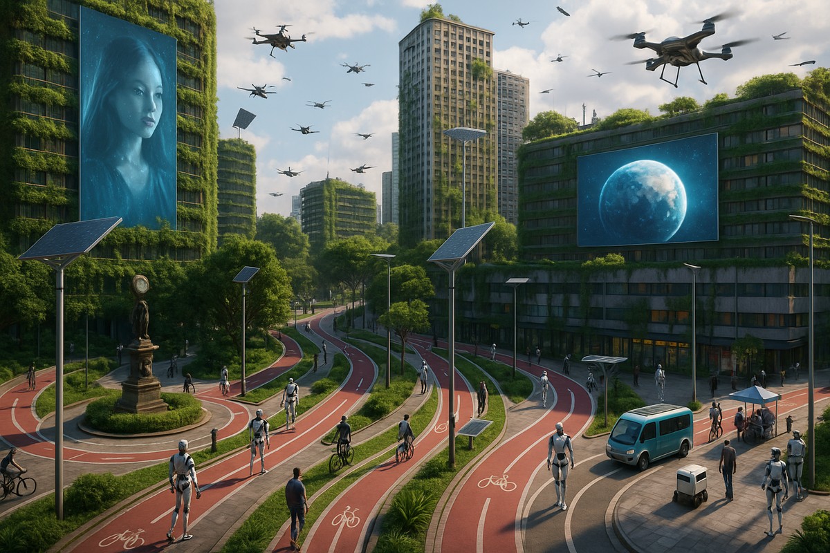 Especialistas projetam como será a cidade do Rio em 2125 com novas imagens Soluções baseadas na natureza: visão do Centro em desenho do professor Lucas Rosse feito a partir de IA (Foto: Lucas Rosse)