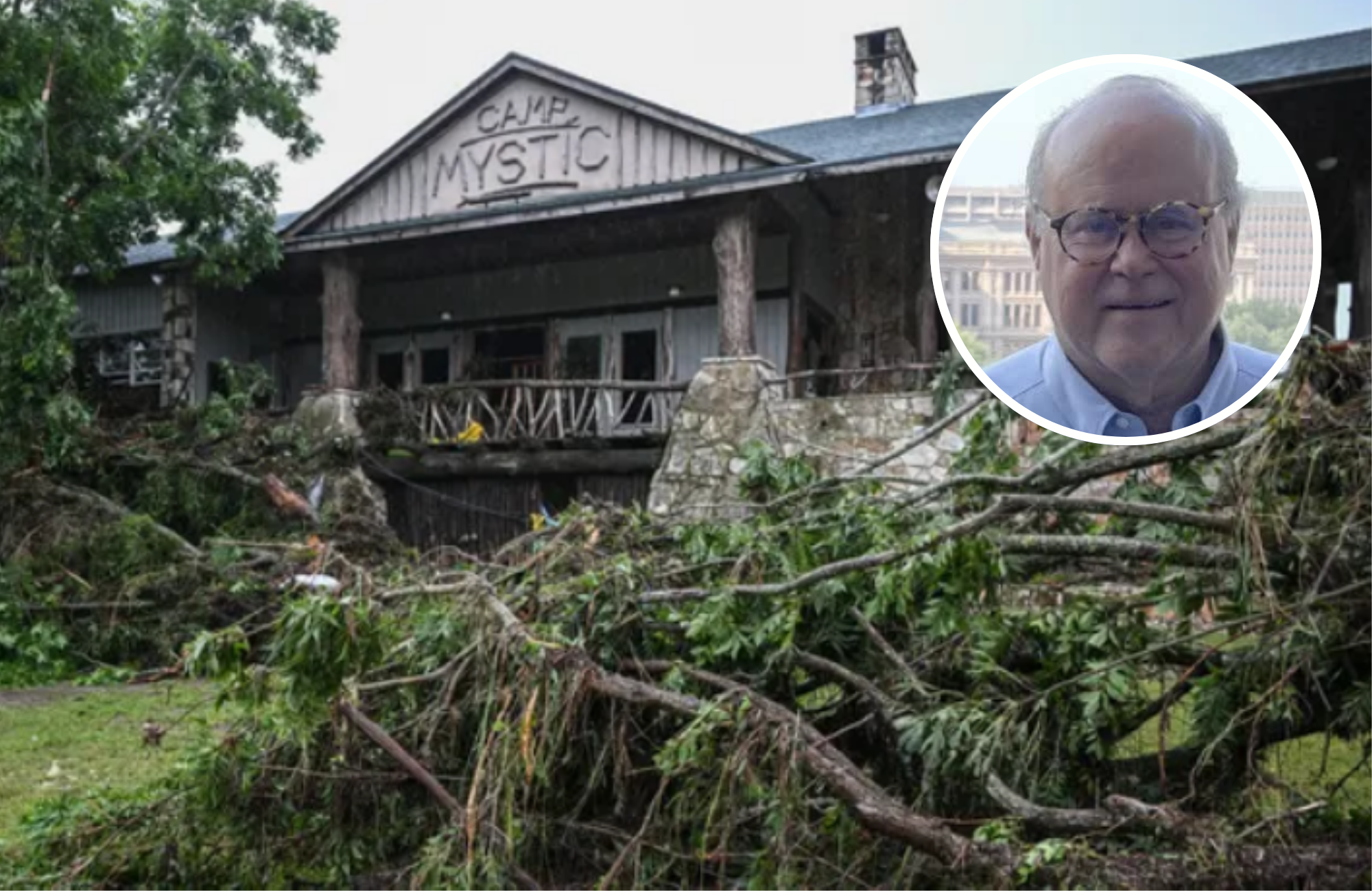 Fachada do Acampamento Mystic; o diretor “Dick” Eastland, no destaque. (Foto: statesman/Facebook)