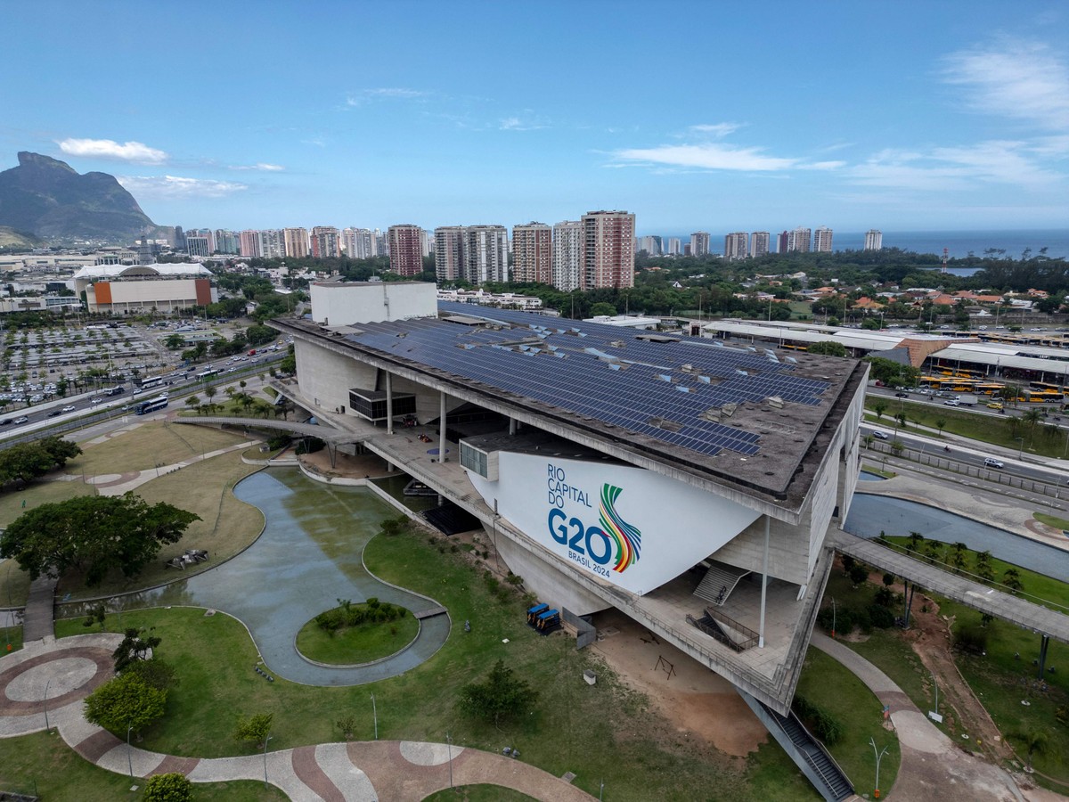 Cidade das Artes lança edital para ocupação de espaços gastronômicos disponíveis Cidade das Artes com a logo do G20 — Foto: Mauro Pimentel/AFP