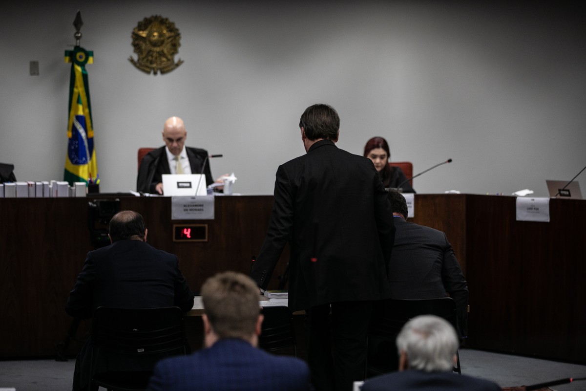 Nova investigação sobre Trump dificulta redução de pena para Bolsonaro, dizem especialistas Jair Bolsonaro e Alexandre de Moraes frente a frente no STF (Foto: Brenno Carvalho)