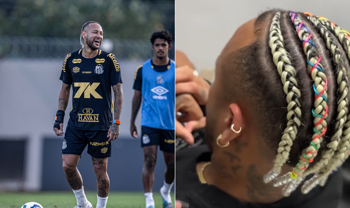 Neymar renova tranças para enfrentar Flamengo (Foto: Raul Bareta/ Santos FC; Instagram)