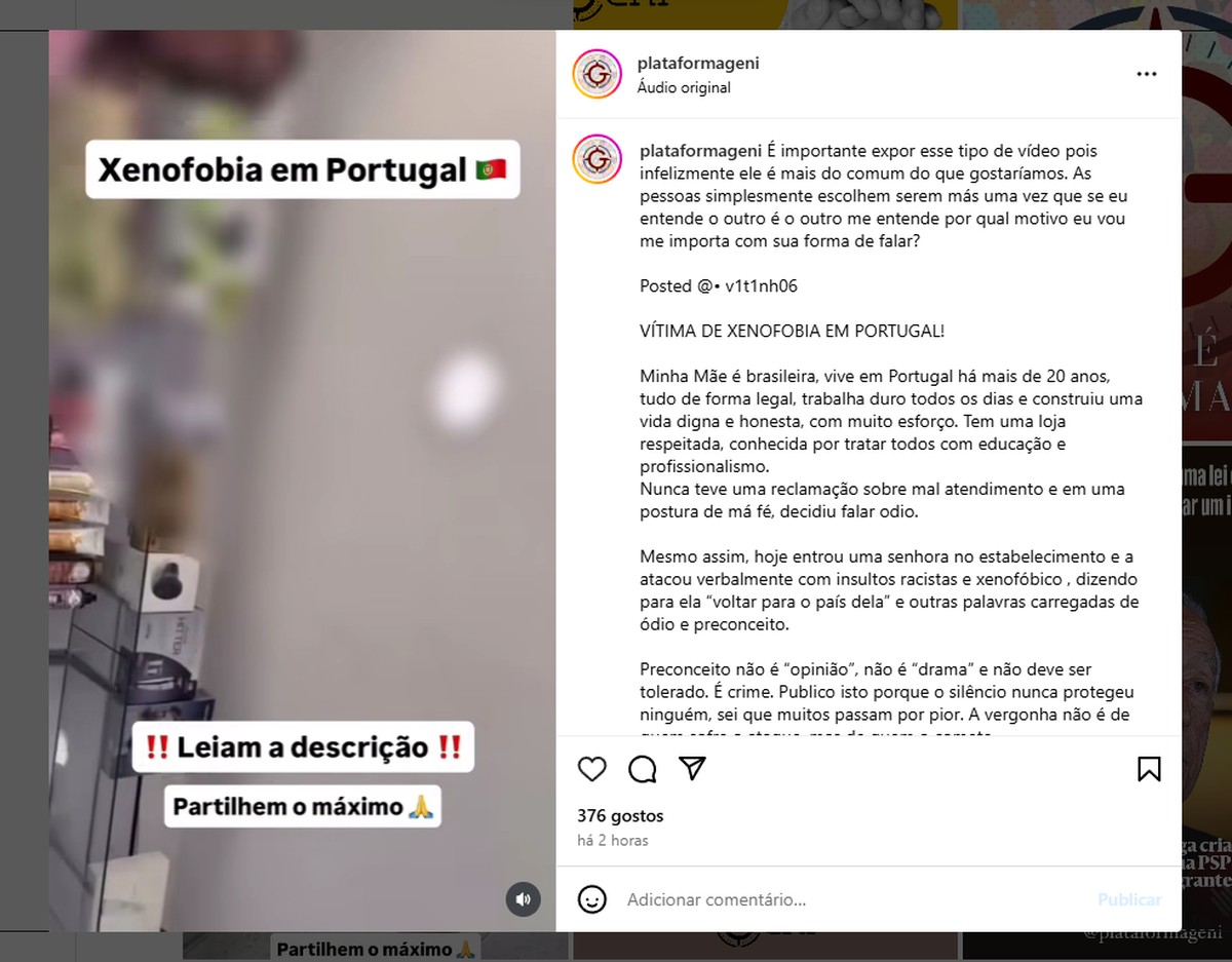 Grupo denuncia xenofobia em Portugal e clama por respeito à diversidade Foto: Reprodução