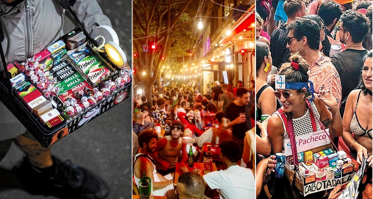 Venda ilegal de tadalafila se espalha por praias e locais badalados do Rio Baleiros vendem remédio escondido na rampa do Maracanã; na Arnaldo Quintela, anúncio é feito em voz alta; no último carnaval, remédio virou fantasia (Foto: Montagem com fotos de Alexandre Cassiano e reprodução)