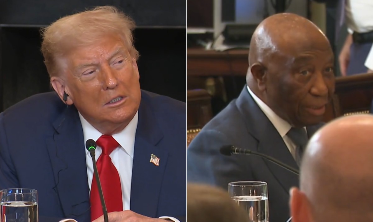 Trump elogia presidente da Libéria e gera polêmica sobre seu inglês Onde você aprendeu a falar inglês?: Donald Trump comete gafe em encontro com presidente da Libéria (Foto: Reprodução / @WhiteHouse)