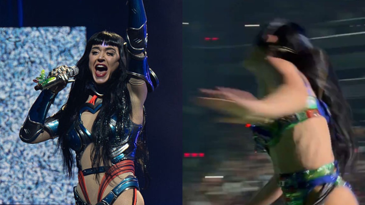 Katy Perry se desequilibra e cai durante show nos Estados Unidos Durante uma apresentação da turnê Lifetimes, em Phoenix, nos Estados Unidos, Katy Perry virou assunto nas redes sociais (Foto: Reprodução/Getty).