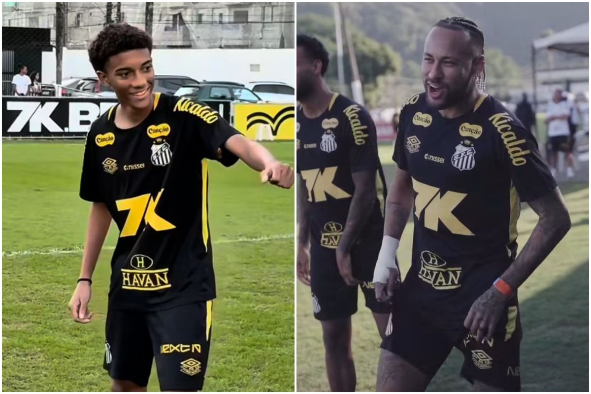 Robinho Júnior e Neymar treinaram juntos no CT Rei Pelé, nesta segunda-feira (14) (Foto: Reprodução / Instagram)