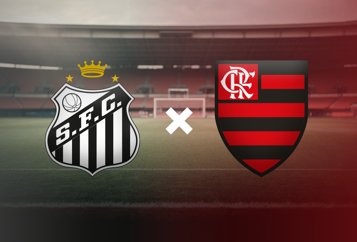 Santos e Flamengo se enfrentam no Brasileirão; saiba onde assistir ao vivo Santos x Flamengo — Foto: Editoria de Arte